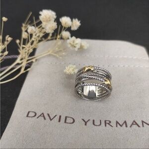 David Yurman Two-Tone Cable Wide Band Ring - Silver & Gold sz8